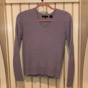 Light purple v neck cable sweater